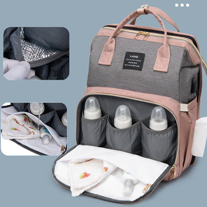 Large Capacity Diaper Backpack with Insulated Pockets - Multi-Function Baby Bag