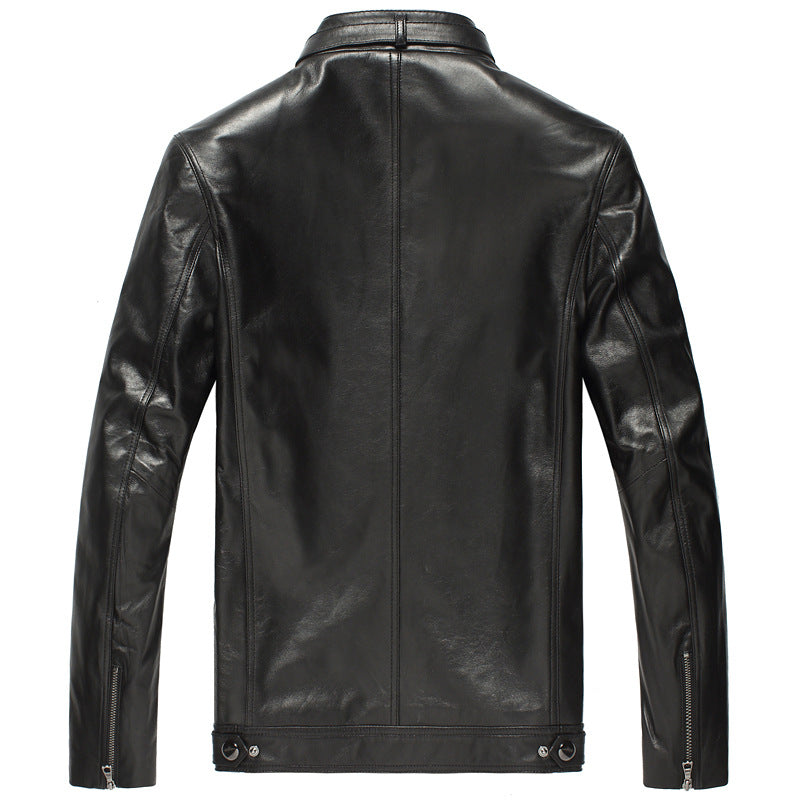 Men's Premium Sheepskin Leather Jacket - Stand Collar Zipper Design