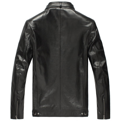 Men's Premium Sheepskin Leather Jacket - Stand Collar Zipper Design