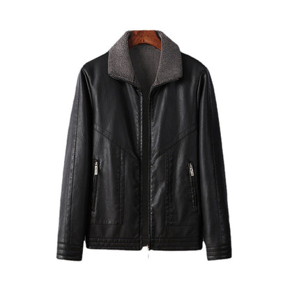 Men's Fleece-Lined PU Leather Jacket - Winter Outerwear