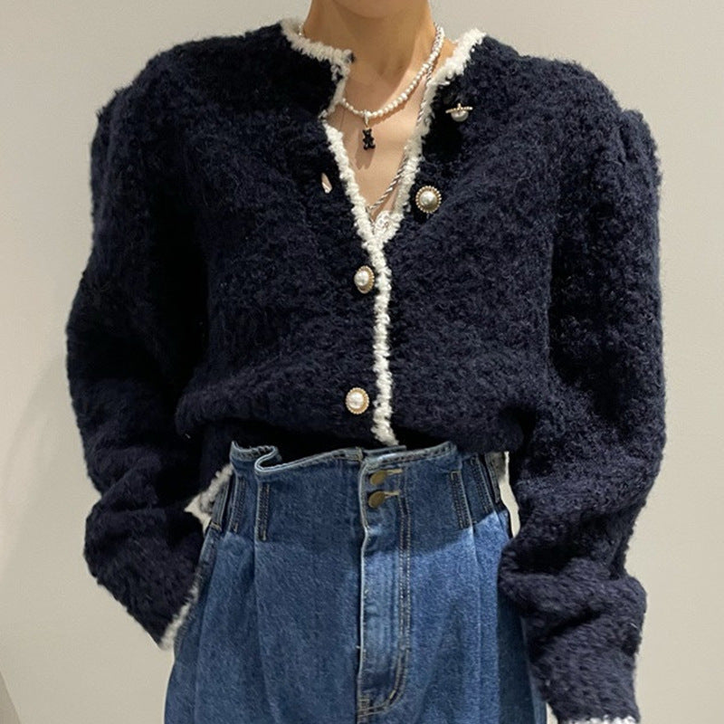 Loose Puff Sleeve Knitted Sweater - Long Sleeve Pullover Top
