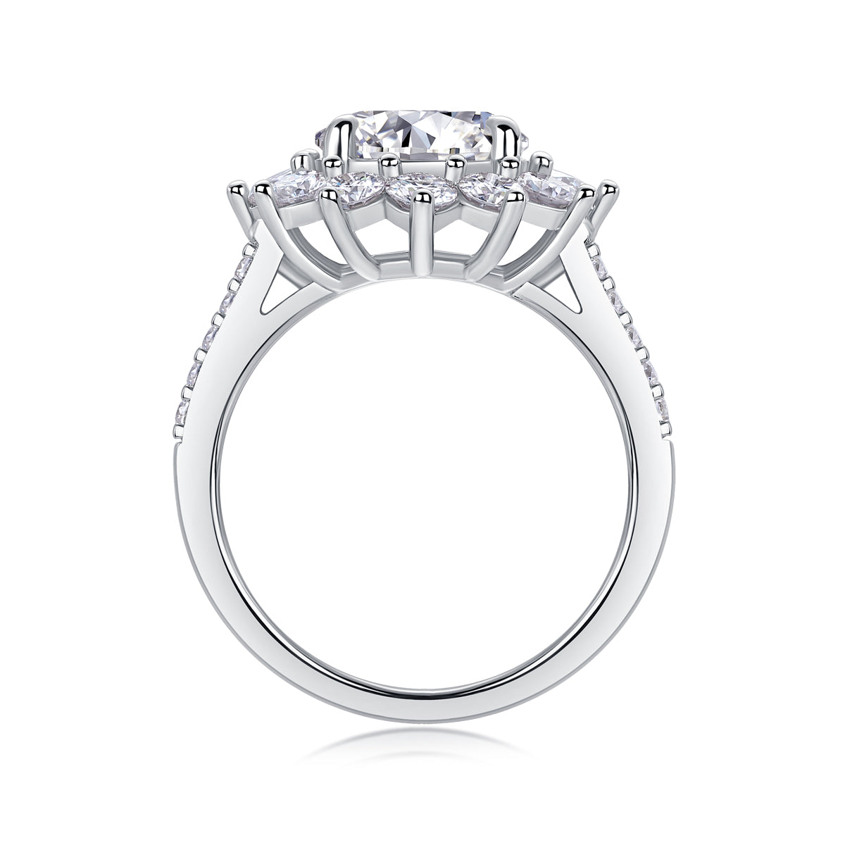 3 Carat Moissanite Sterling Silver Ring - Platinum Plated Wedding Band