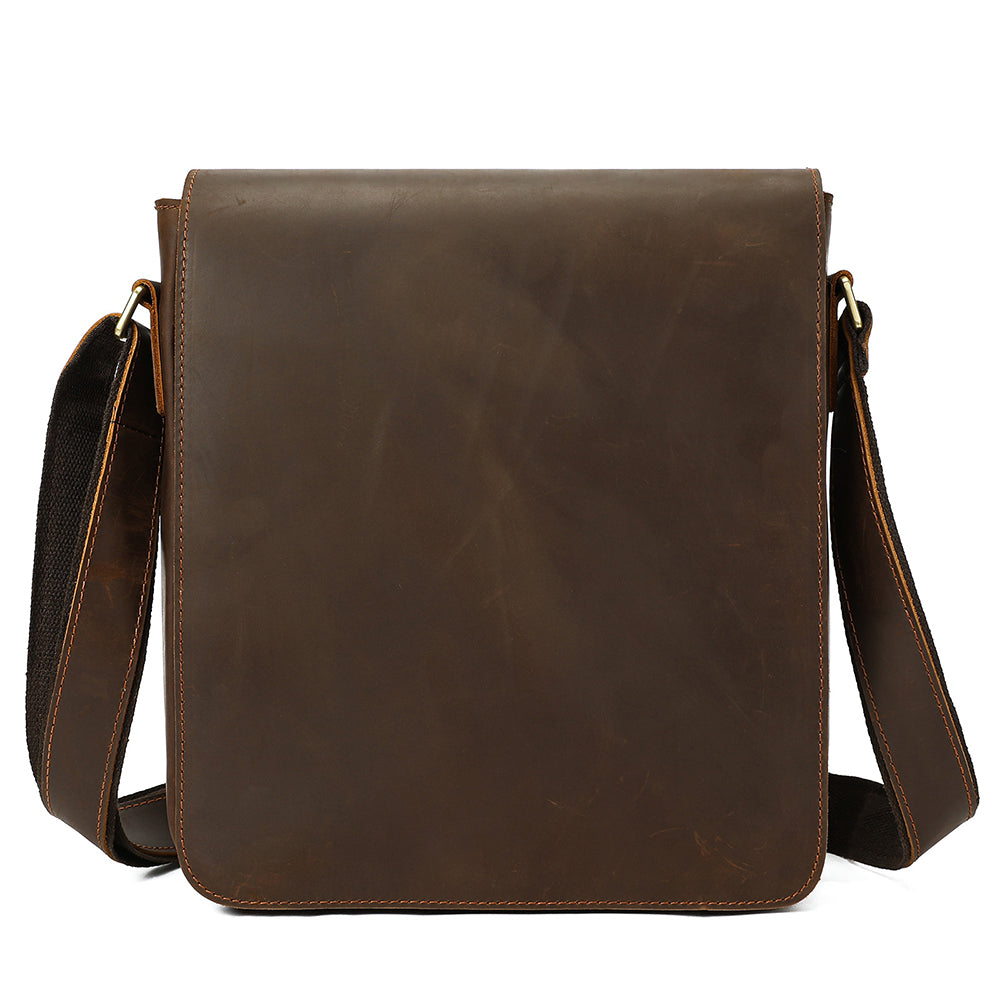 Men's Genuine Crazy Horse Leather Crossbody Bag - Retro Style