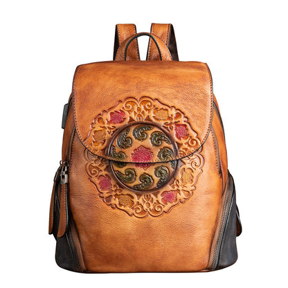 Women's Top Leather Backpack - Versatile Multi-Pocket Design with Multiple Carrying Options