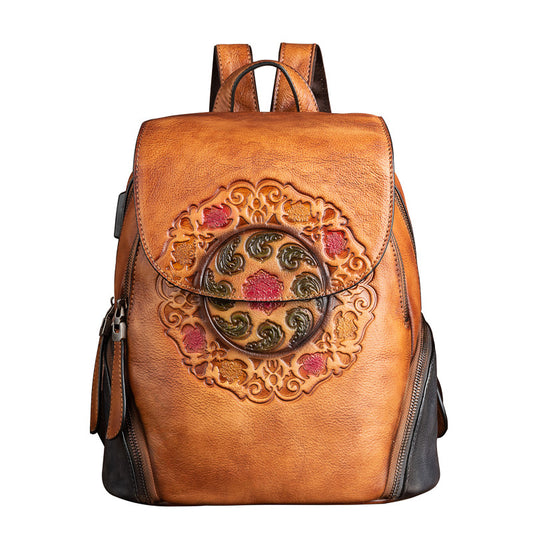 Women's Top Leather Backpack - Versatile Multi-Pocket Design with Multiple Carrying Options