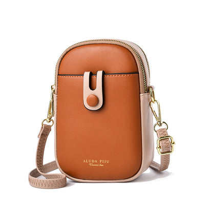 Fashion Bucket Crossbody Cell Phone Bag - Color Block PU Leather Mini Bag