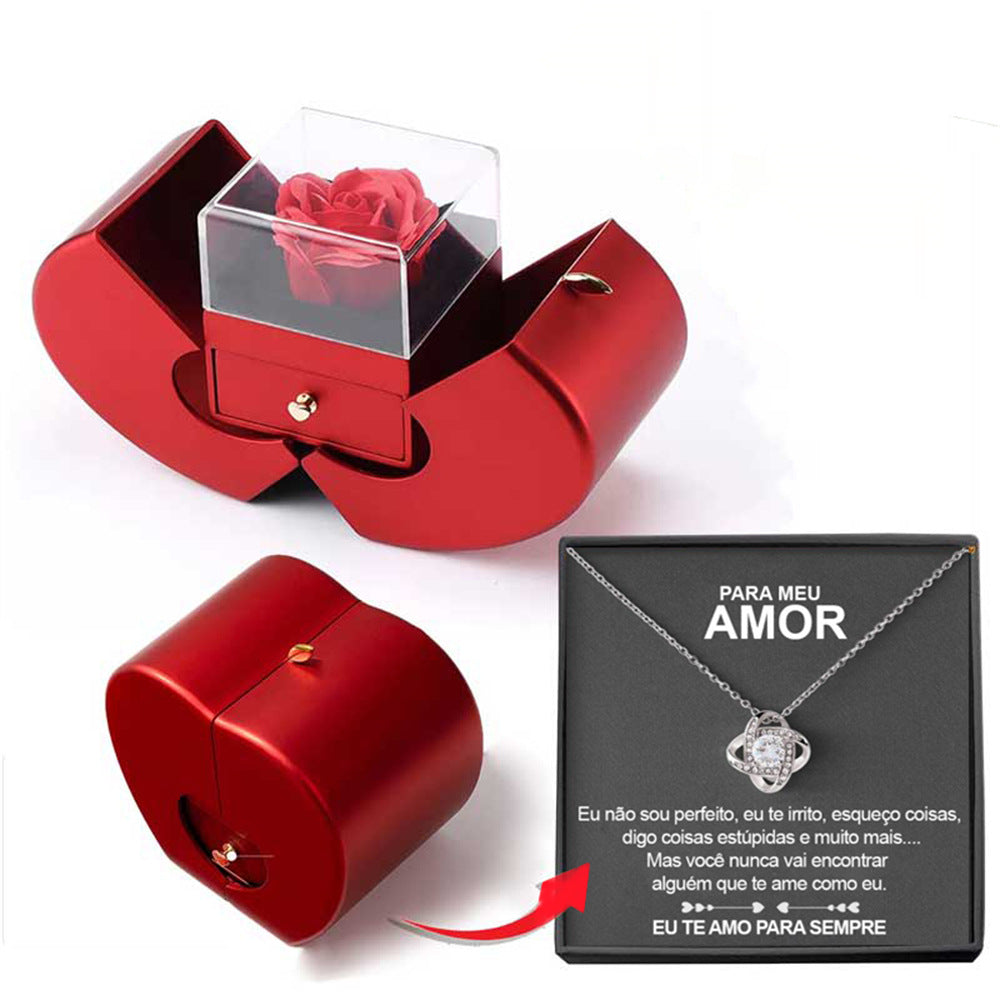 Eternal Rose Necklace Gift Box Set | Copper Clavicle Chain | Soap Flower | Apple & Card Box Options