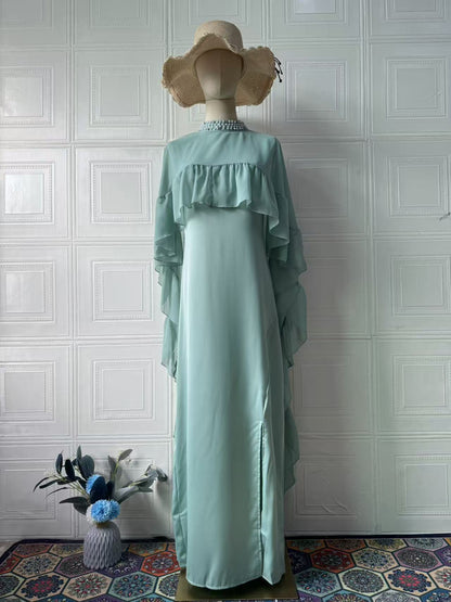 Women's Two-Piece Sleeveless Ruffled Beaded Dress Set - High-Waist Maxi Dress