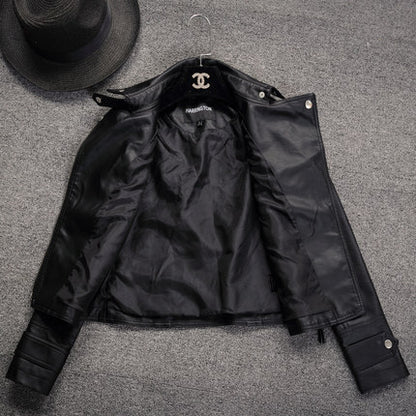 Women's PU Leather Moto Jacket - Slim Fit Motorcycle Style