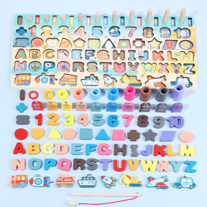 Montessori Wooden Educational Toy - Math & Fishing Board for Kids Ages 1-3 Years