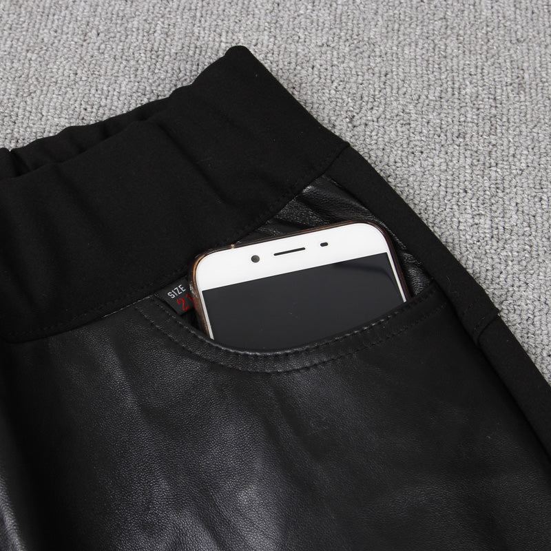 Stitching Stretch Pencil Pants - Women's Sheepskin Leather Trousers