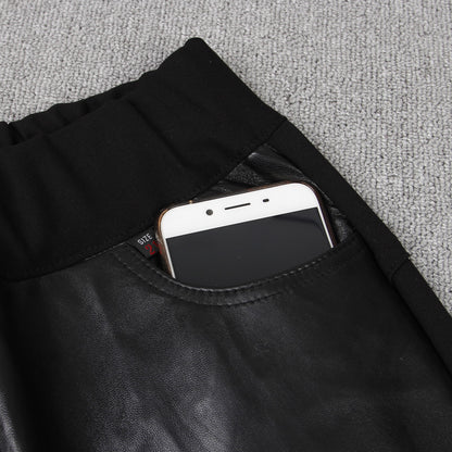 Stitching Stretch Pencil Pants - Women's Sheepskin Leather Trousers