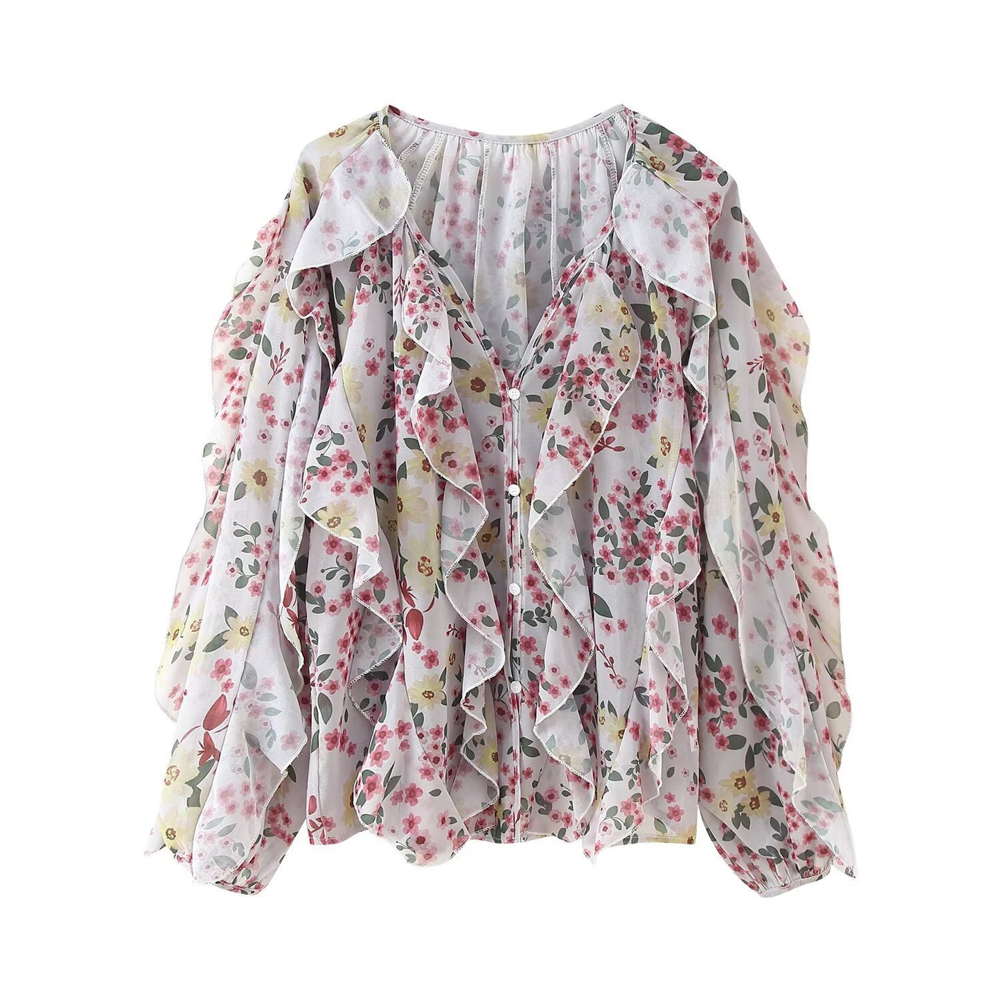 Women's Western-Style V-Neck Layered-Design Blouse - Elegant Long Sleeve Top