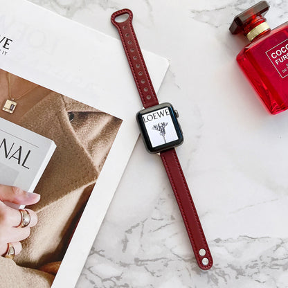 Slim Leather Apple Watch Band - Double Rivet Design with Custom Interface