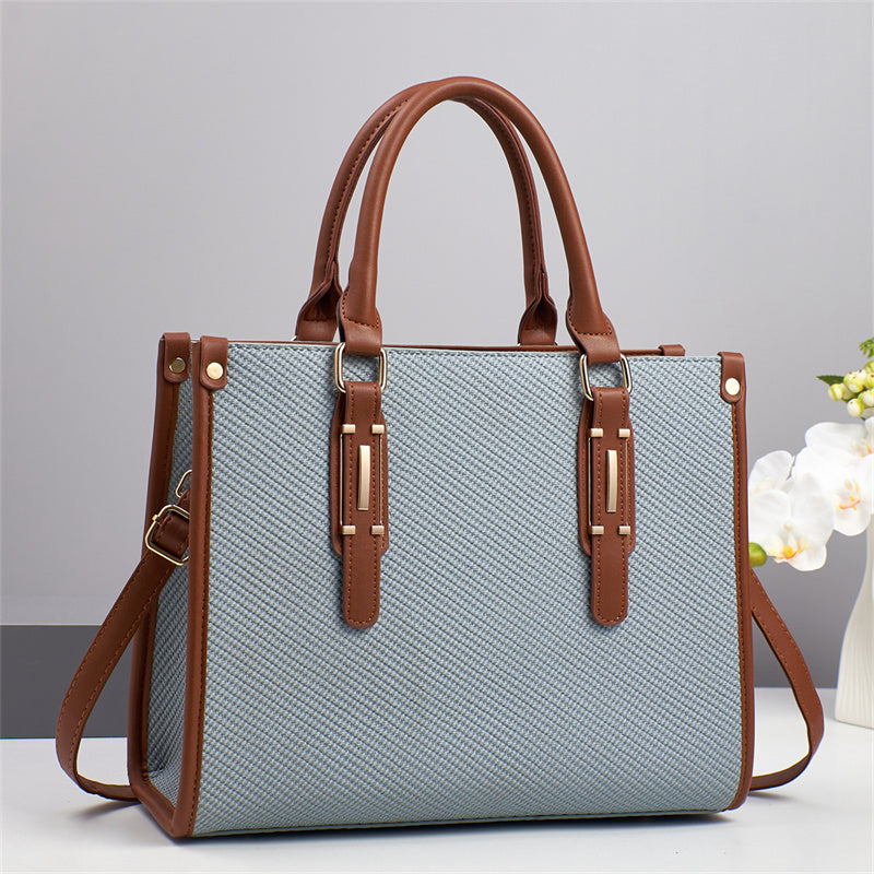 Saffiano Pattern PU Leather Frame Bag - Structured Shoulder Tote