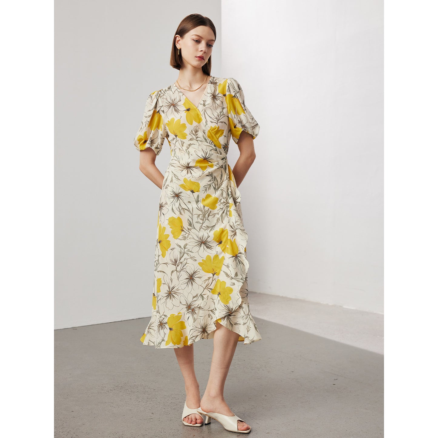 Silk Dress with Lace Print - Short Sleeve A-line