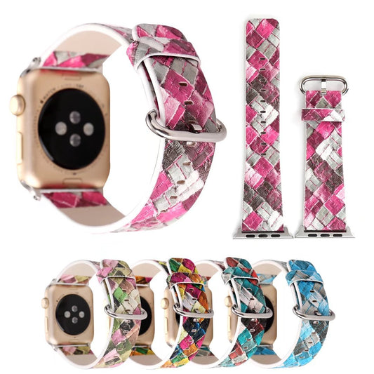Premium Leather Watch Strap with Diamond Check Pattern