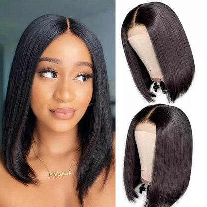 Human Hair Bob Wig with Lace - Hand-Woven 13x4 & 4x4 Closure