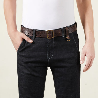 Men's Genuine Leather Cowhide Belt - Retro Copper Buckle Jeans Belt