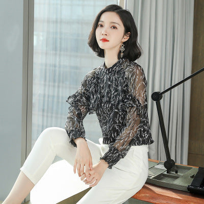 Luxe Silk Printed Blouse - Long Sleeve Women's Shirt