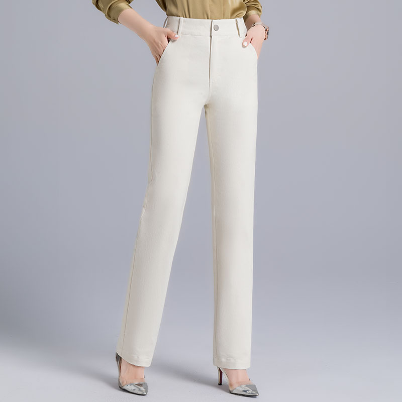 High-Waist Straight Cotton Suit Pants - Slim Fit Trousers for Women