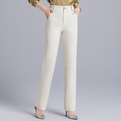 High-Waist Straight Cotton Suit Pants - Slim Fit Trousers for Women