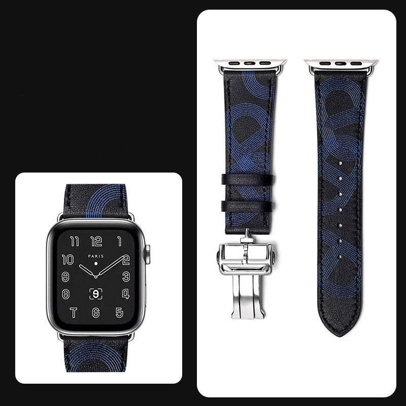 Premium Leather Smartwatch Strap with Butterfly Clasp - Hand-Stitched Band