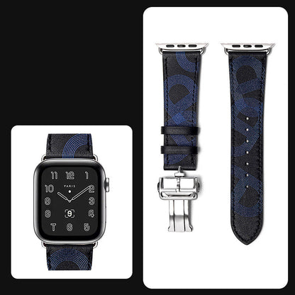 Premium Leather Smartwatch Strap with Butterfly Clasp - Hand-Stitched Band