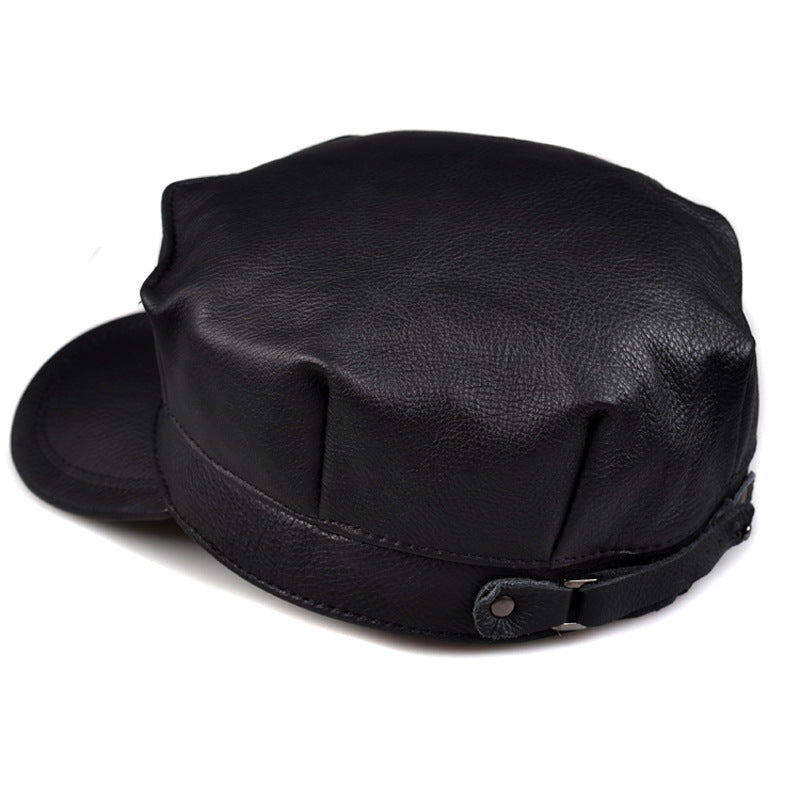 Men's Genuine Leather Octagonal Cap - Premium Cowhide Flat Top Hat
