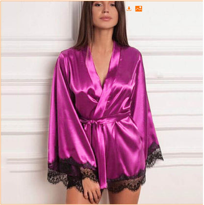 Women's Silk Lace Nightdress Pajamas - Ice Silk Sleepwear Set