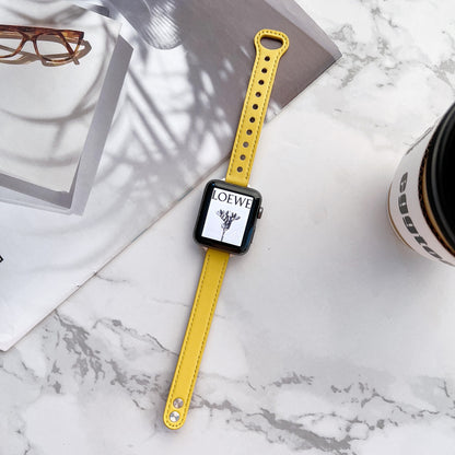 Slim Leather Apple Watch Band - Double Rivet Design with Custom Interface