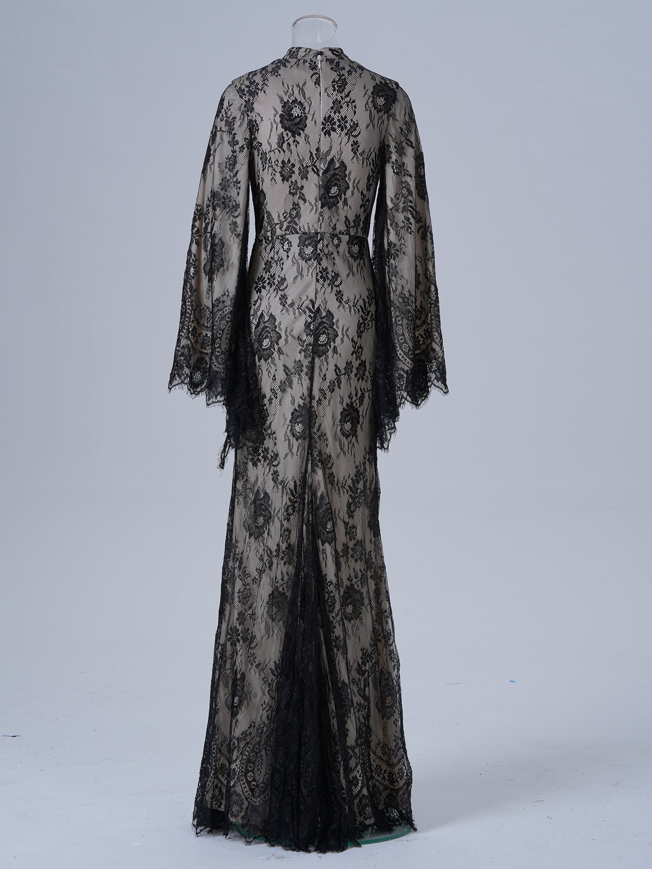 Women's Long Sleeve Round Neck Lace Bodycon Banquet Dress | Voile Overlay