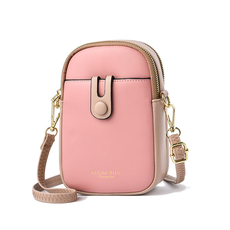 Fashion Bucket Crossbody Cell Phone Bag - Color Block PU Leather Mini Bag