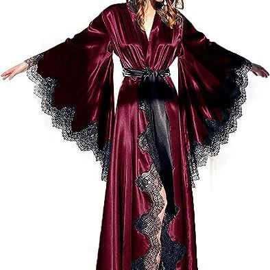 Women's Long Satin Bridal Robe with Lace Trim - V-Neck Wrap Sleepwear