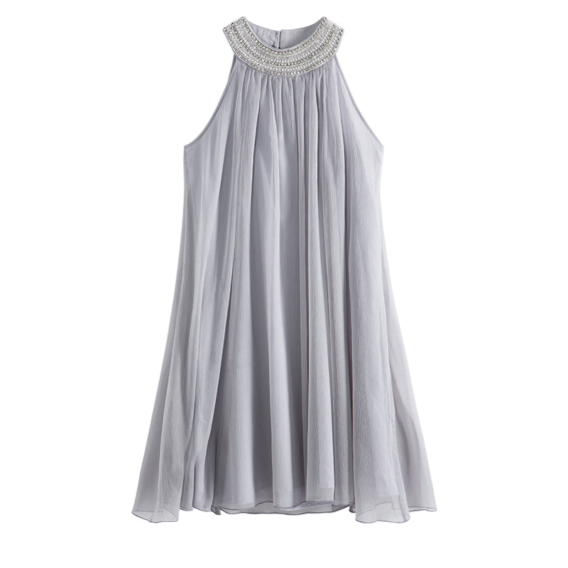 Silk Beaded Halter Dress - Sleeveless Evening Gown