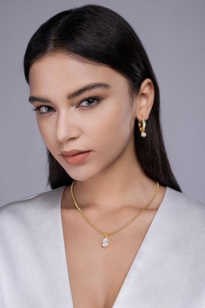 Large Pear-Shaped Moissanite Necklace Pendant - S925 Sterling Silver with Gold Plating