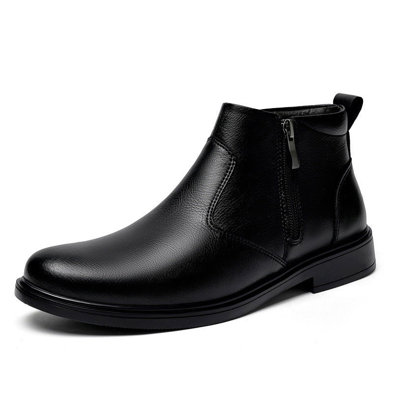 Men's Double-Layer Cowhide Leather Martin Boots - Classic Round Toe