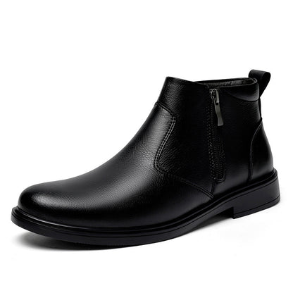 Men's Double-Layer Cowhide Leather Martin Boots - Classic Round Toe