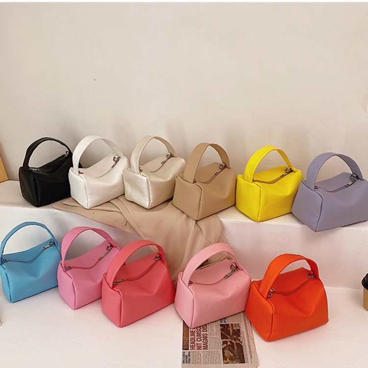 PU Leather Chain Handbag - Solid Color Horizontal Square Bag