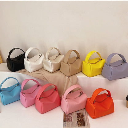 PU Leather Chain Handbag - Solid Color Horizontal Square Bag