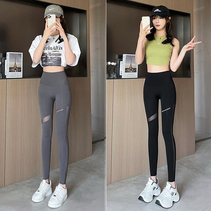 Women's Shark Pattern Cropped Activewear Pants - High Waist Mesh Pocket Leggings