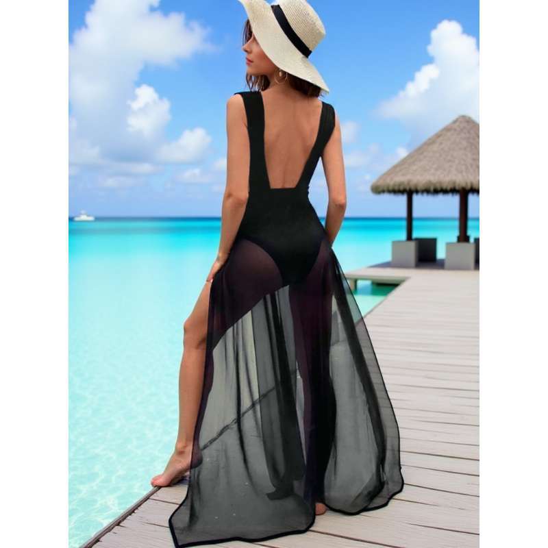 Women's Deep-V High-Slit Beach Vacation Dress - Maxi Summer Slip Dress