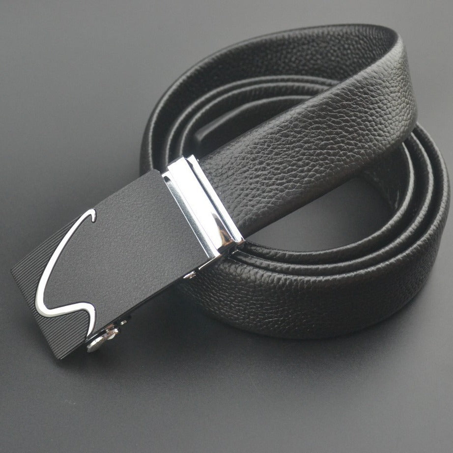 First Layer Cowhide Leather Belt with Hidden Money Compartment - Automatic Buckle