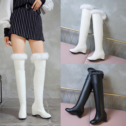 Women's Thigh High Wedge Winter Boots - Over The Knee Fur Plush Heels