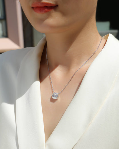 Moissanite Octagonal Pendant Necklace - S925 Silver Platinum-Plated with GRA Certificate