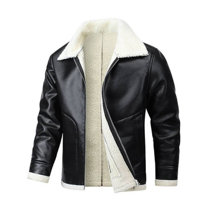 Men's Fleece-Lined Sheepskin Leather Jacket - Genuine Leather Winter Coat