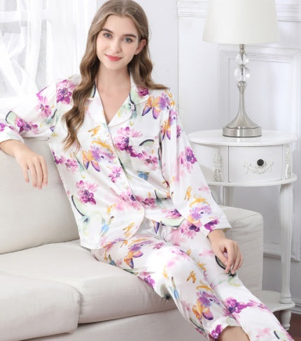 Luxe Silk Two-Piece Loungewear Set - Long-Sleeve Top & Pants