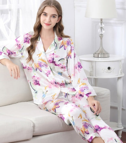 Luxe Silk Two-Piece Loungewear Set - Long-Sleeve Top & Pants