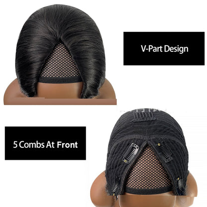 Yaki Straight Human Hair Wig - Lace-Free Machine-Made Natural Style