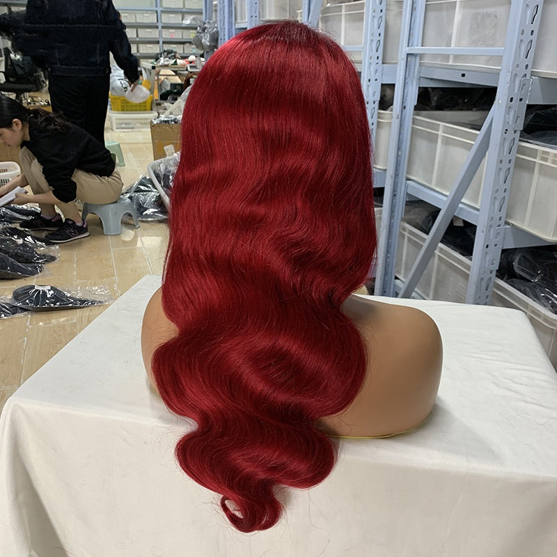 13x4 Lace Front Human Hair Wig - #99J Burgundy 180% Density Natural Style